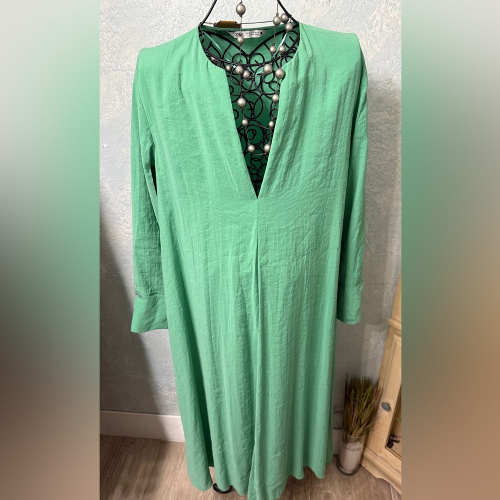 ZARA  GREEN  MAXI caftan  casual dress - Picture 8 of 10